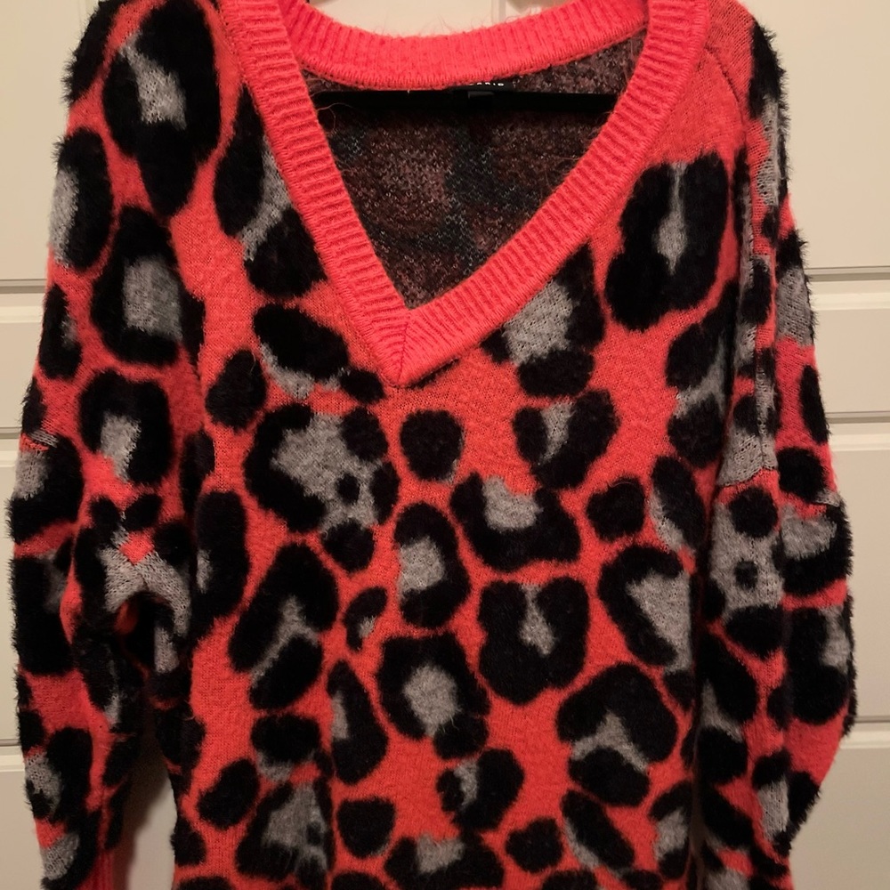 Plus Size Fuzzy Animal Print Sweater